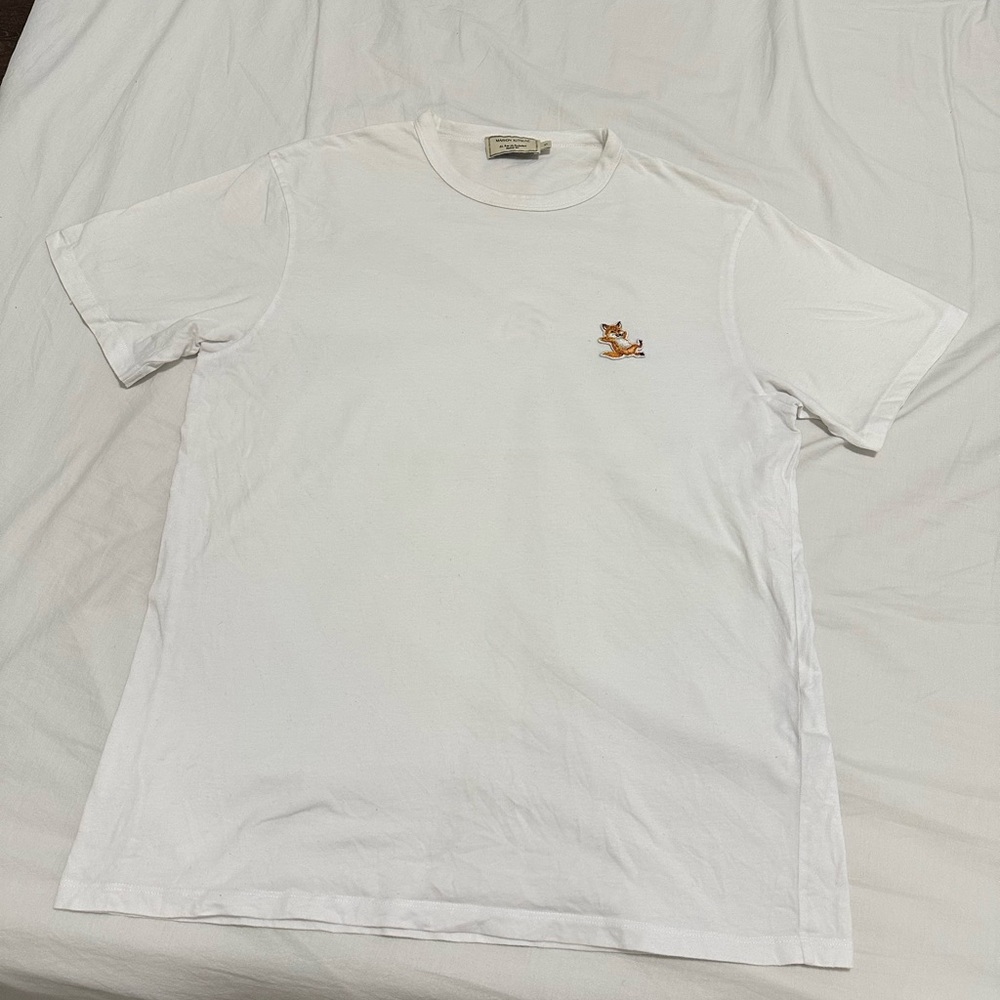 Maison Kitsune White T-Shirt with Embroidered Logo